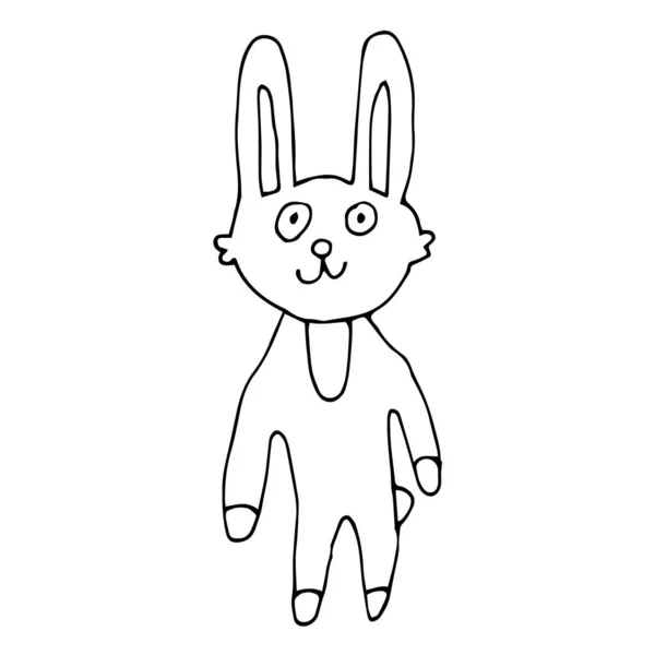 Мультяшний Каракулі Лінійний Смішний Кролик Кролик Ізольований Білому Тлі Векторні — стоковий вектор