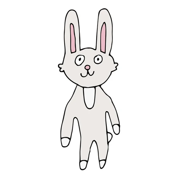 Cartoon Doodle Linear Funny Bunny Rabbit Isolated White Background Vector — Stock Vector