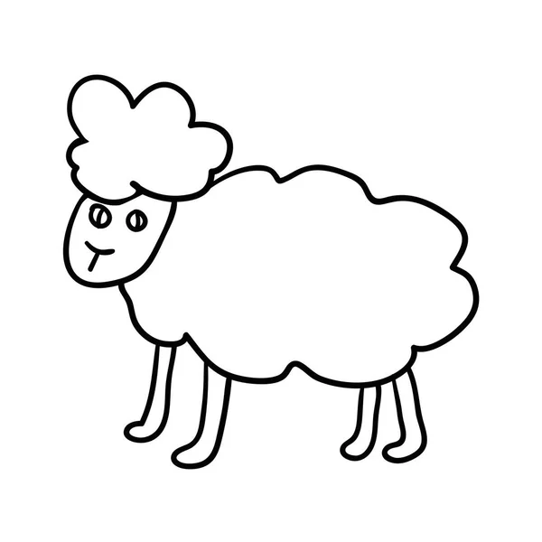 Dessin Animé Doodle Mouton Linéaire Isolé Sur Fond Blanc Illustration — Image vectorielle