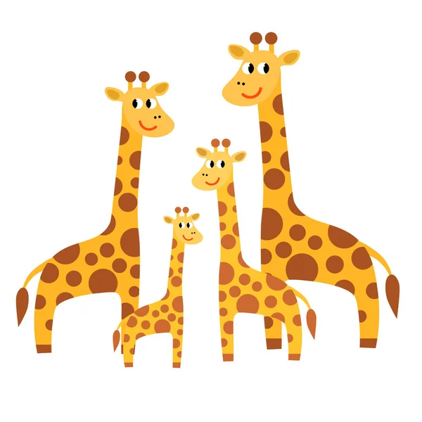 Cartoon Roztomilý Žirafa Rodina Plochém Stylu Izolované Bílém Pozadí Dětský — Stockový vektor