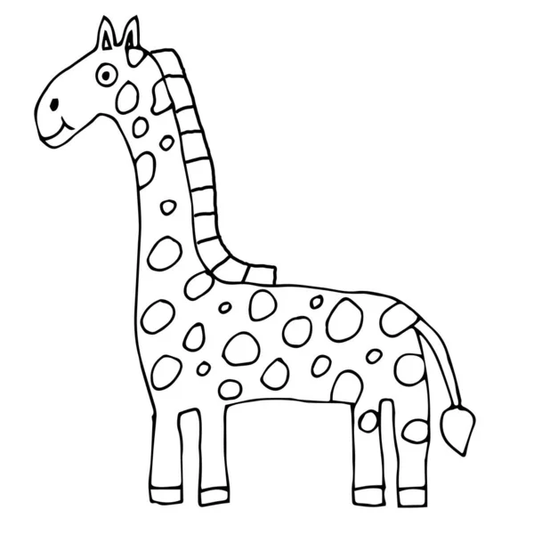 Cartoon Doodle Lineare Giraffe Isoliert Auf Weißem Hintergrund Kindlicher Stil — Stockvektor