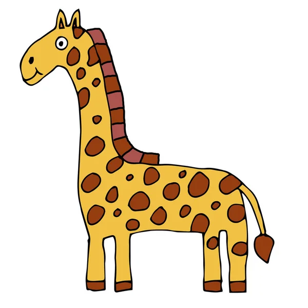Cartoon Doodle Lineární Žirafa Izolované Bílém Pozadí Dětský Styl Vektorová — Stockový vektor