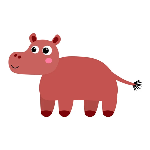 Cute Cartoon Hippo Childlike Flat Style Isolated White Background Vector — Stock Vector