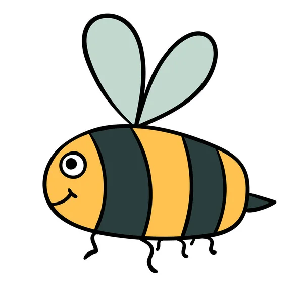 Lindo Dibujo Animado Doodle Abeja Lineal Aislado Sobre Fondo Blanco — Vector de stock