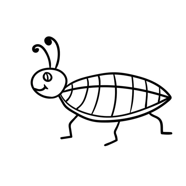 Cartoon Doodle Bug Linear Isolado Fundo Branco Ilustração Vetorial — Vetor de Stock