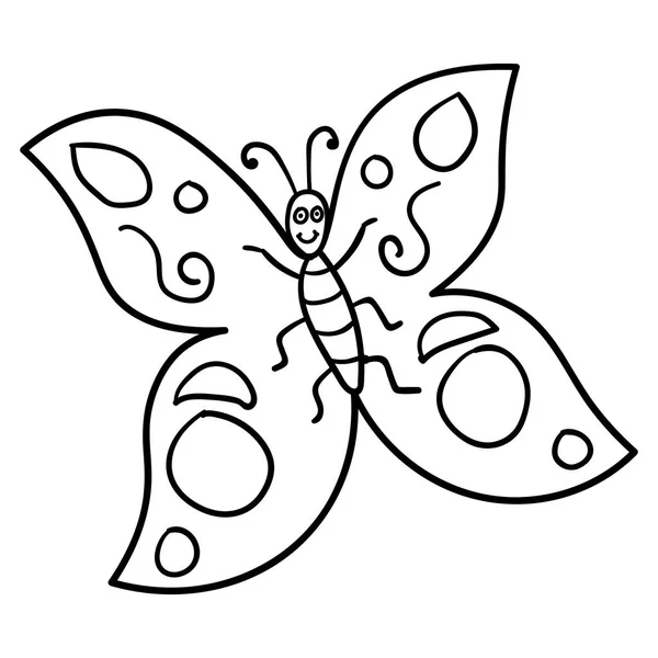 Motyl Bazgroły Kreskówki Izolowane Białym Tle Ilustracja Wektora — Wektor stockowy