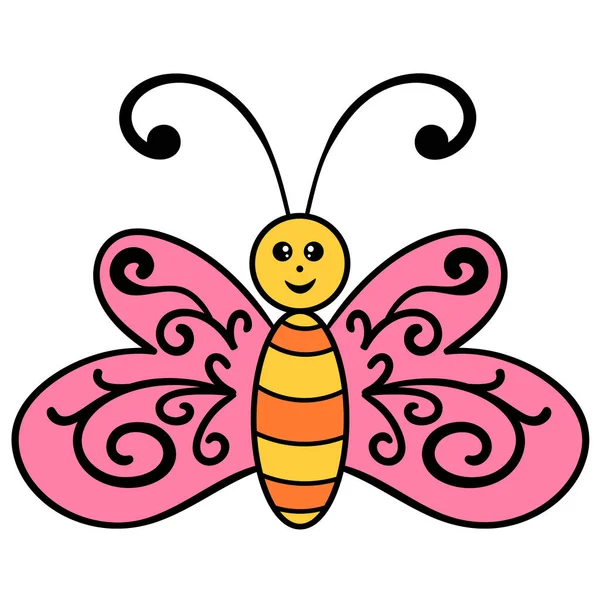 Kelebek, beyaz arka planda izole edilmiş çizgi film böceği. Vektör illüstrasyonu.