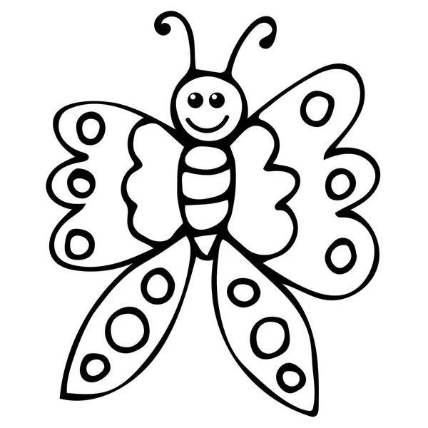 Delgada Línea Doodle Mariposa Dibujos Animados Feliz Insecto Aislado Sobre — Vector de stock