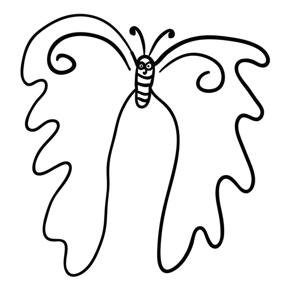 Dibujos Animados Garabato Mariposa Lineal Aislada Sobre Fondo Blanco Ilustración — Vector de stock