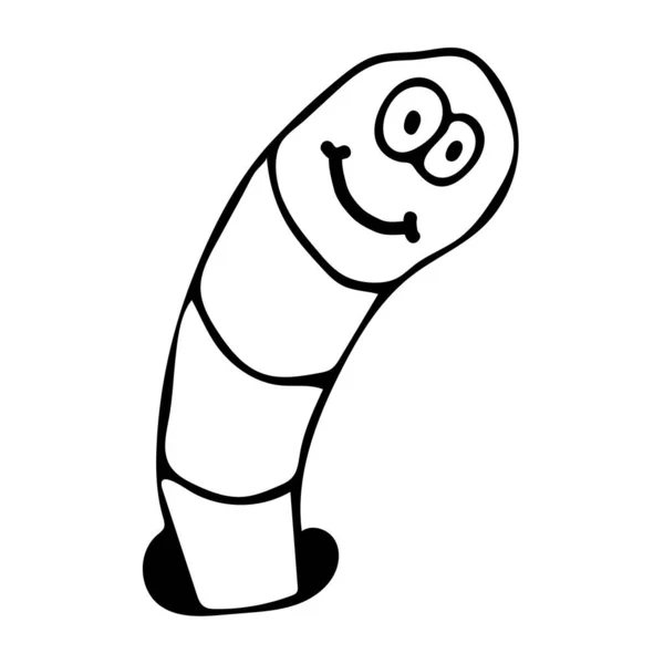 Cartoon Lineaire Doodle Retro Gelukkige Worm Kruipen Uit Een Gat — Stockvector