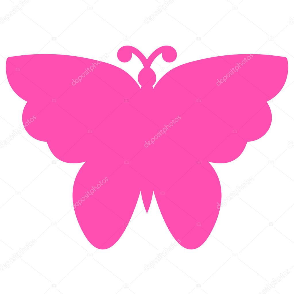 Pink butterfly isolated on white background. Vector illustration.