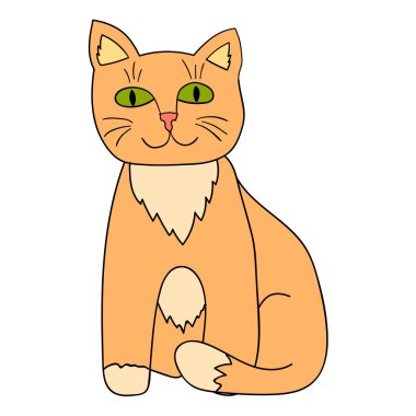 Beyaz arka planda izole edilmiş şirin karikatür kedisi. Çocuksu bir tarz. Vektör illüstrasyonu 