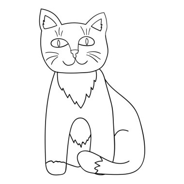 Beyaz arka planda izole edilmiş şirin karikatür kedisi. Çocuksu bir tarz. Vektör illüstrasyonu 