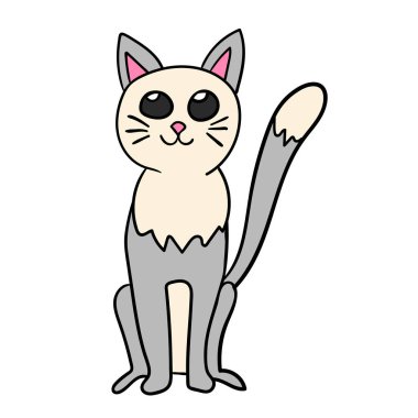 Çizgi film karikatür kedisi beyaz arka planda izole edilmiş. Vektör illüstrasyonu.  