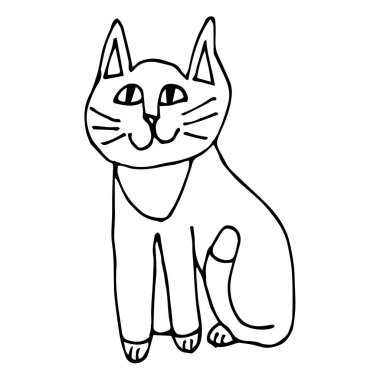 Beyaz arka planda izole edilmiş şirin karikatür kedisi. Çocuksu bir tarz. Vektör illüstrasyonu. 