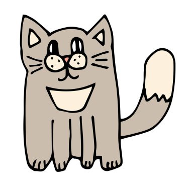 Çizgi filmdeki ince çizgi kedi beyaz arka planda izole edilmiş. Vektör illüstrasyonu. 