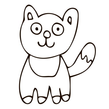 Çizgi film ince çizgi karalama kedi beyaz arka planda izole. Vektör illüstrasyonu.  