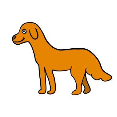 Çizgi filmlerdeki çizgisel köpek beyaz arka planda izole edilmiş. Vektör illüstrasyonu. 