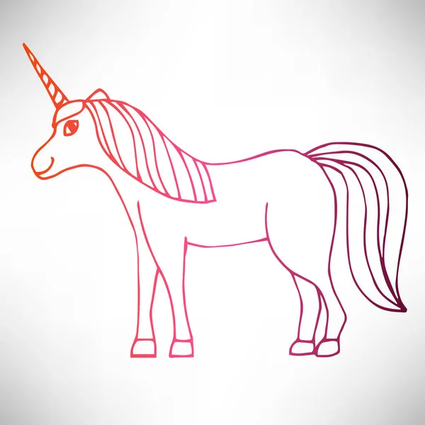 Tangan Yang Lucu Digambarkan Unicorn Tersenyum Panjang Penuh Dalam Profil - Stok Vektor