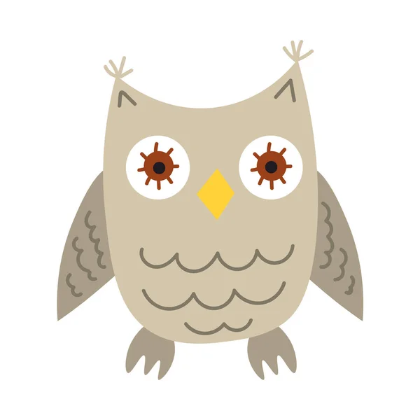 Cute Cartoon Beige Owl Flat Style Isolated White Background Vector — Stock Vector