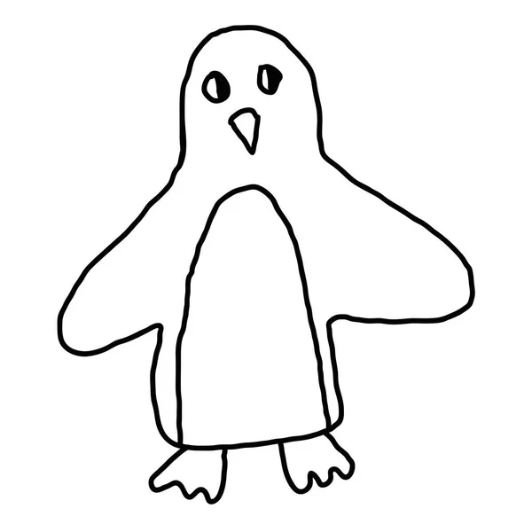 Cartoon Doodle Linearen Pinguin Isoliert Auf Weißem Hintergrund Vektorillustration — Stockvektor