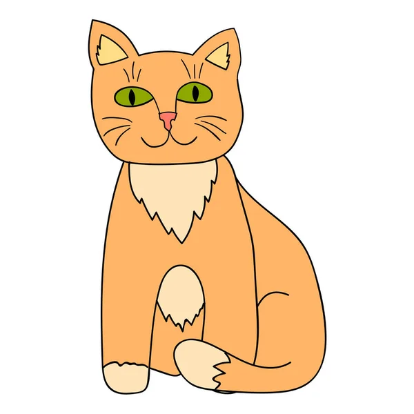 Bonito Desenho Animado Doodle Gato Isolado Fundo Branco Estilo Infantil —  Vetores de Stock