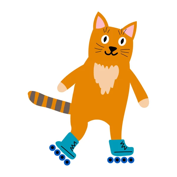 Leuke Cartoon Oranje Kat Rollen Geïsoleerd Witte Achtergrond Sport Huisdier — Stockvector