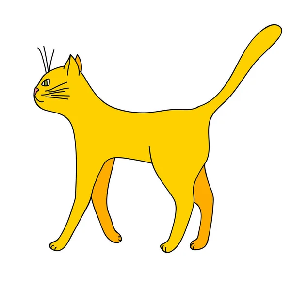Dibujado Mano Gato Dibujos Animados Amarillos Aislado Sobre Fondo Blanco — Vector de stock