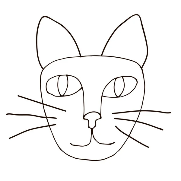 Cartoon Doodle Cat Muilkorf Geïsoleerd Witte Achtergrond Vectorillustratie — Stockvector
