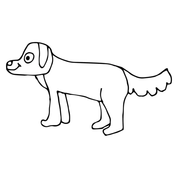 Cartoon Doodle Linear Niedlichen Hund Isoliert Auf Weißem Hintergrund Vektorillustration — Stockvektor