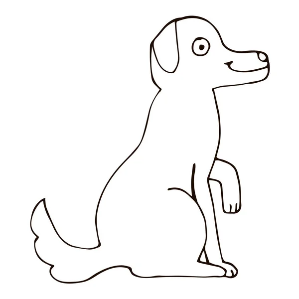 Cartoon Doodle Linear Sitzender Hund Isoliert Auf Weißem Hintergrund Vektorillustration — Stockvektor