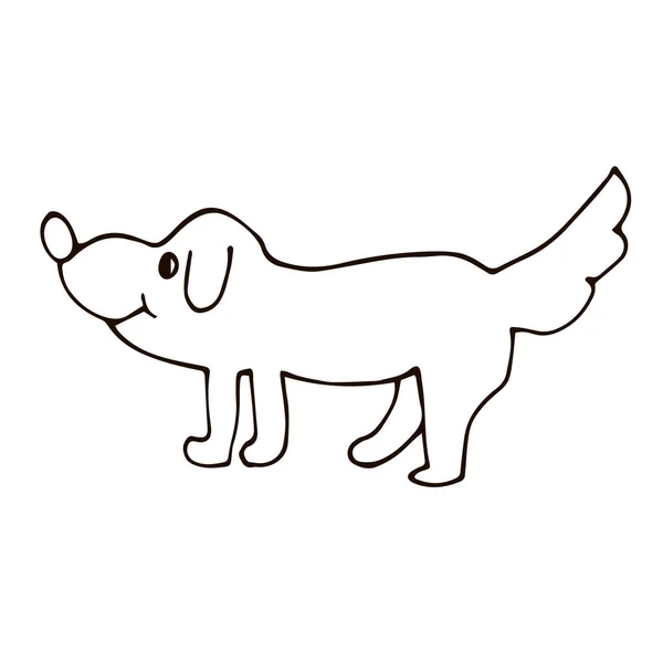 Desenhos Animados Doodle Cão Linear Isolado Fundo Branco Ilustração Vetorial — Vetor de Stock