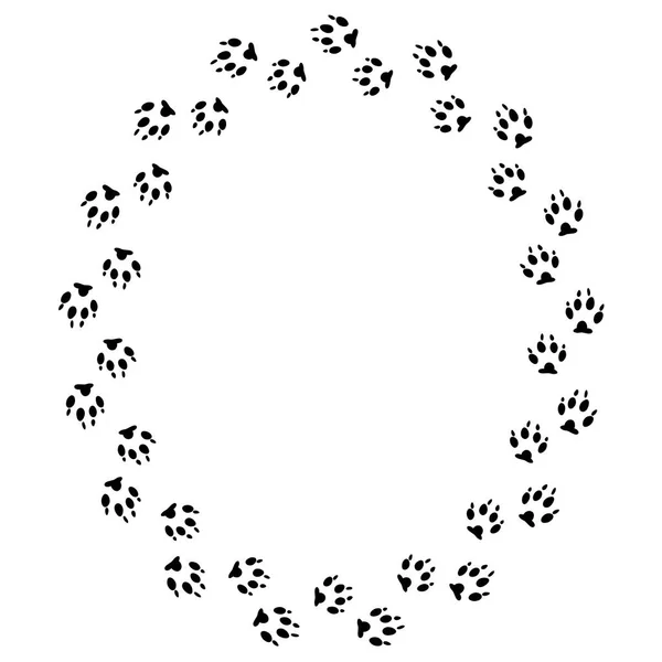 Кругла Рамка Чорною Доріжкою Собак Ізольована Білому Тлі Силует Відбитку — стоковий вектор