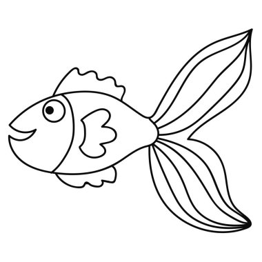 Happy thin line cute cartoon doodle fish. Hand drawn cheerful tropical aquarium animal. Icon isolated on white background.   clipart