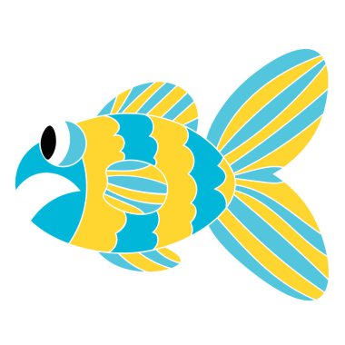 Beyaz arka planda izole edilmiş karikatür renkli üzgün balıklar. Şokta balığın ağzı açıldı. Vektör illüstrasyonu.