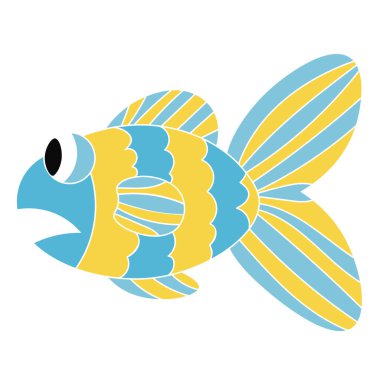 Beyaz arka planda izole edilmiş karikatür renkli üzgün balıklar. Şokta balığın ağzı açıldı. Vektör illüstrasyonu.