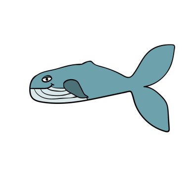 Çizgi film karalama doğrusal balinası beyaz arka planda izole edildi. Vektör illüstrasyonu.