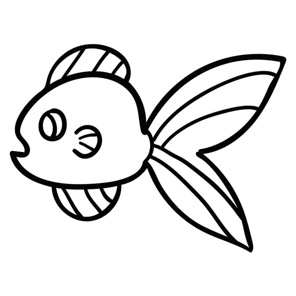 Тонкая Линия Милые Мультяшные Каракули Рыбы Ручное Рисование Веселых Тропических — стоковый вектор