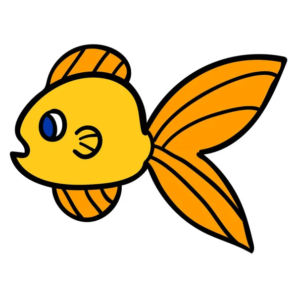 細い線かわいい漫画の落書き魚 手は陽気な熱帯水族館の動物を描いた 白地に隔離されたアイコン — ストックベクタ