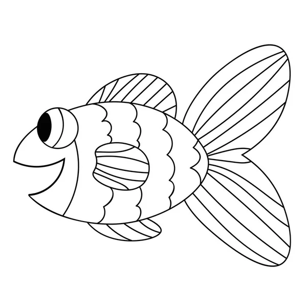 Jolie Ligne Mince Mignon Dessin Animé Doodle Poisson Animal Aquarium — Image vectorielle