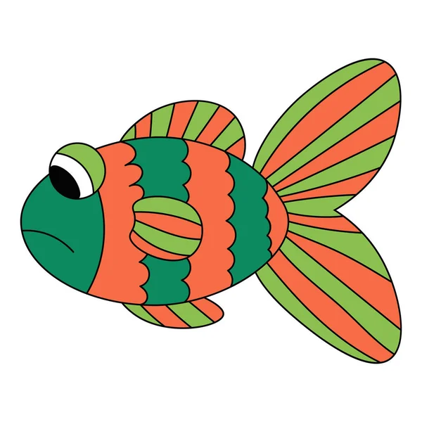 Smutna Pomarańczowo Zielona Ryba Izolowana Białym Tle Ilustracja Wektora — Wektor stockowy
