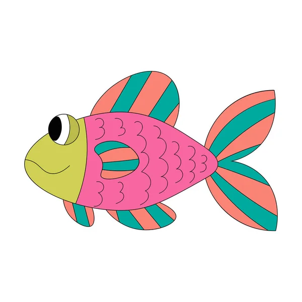 색깔의 만화귀여운 물고기는 배경에 떨어져 물고기를 좋아한다 일러스트 — 스톡 벡터
