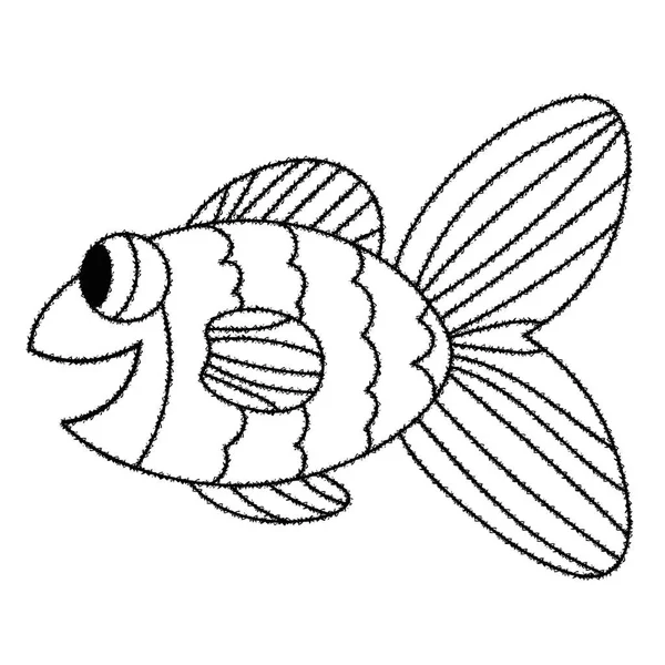 Feliz Línea Delgada Lindo Dibujo Animado Garabato Pescado Animal Acuario — Archivo Imágenes Vectoriales