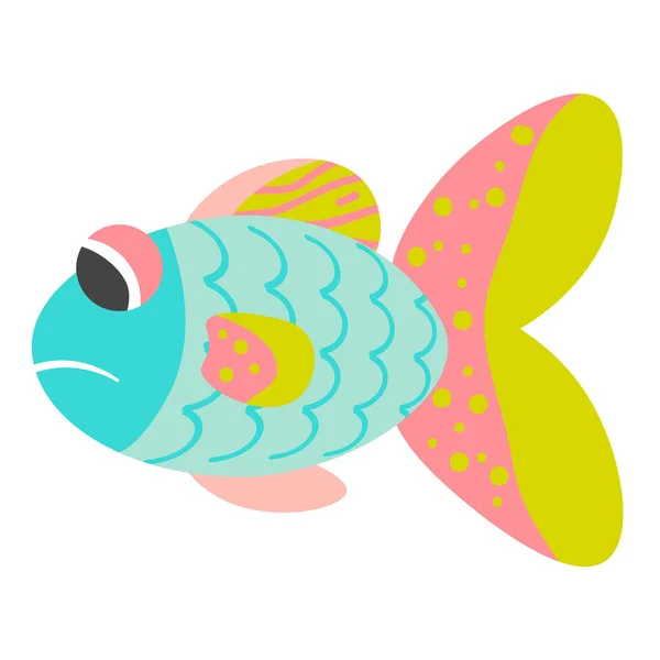 Sad Cartoon Blue Pink Yellow Fish Isolated White Background Vector — Stock Vector