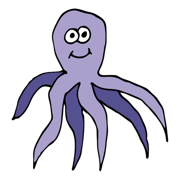 Cartoon Doodle Lineaire Schattig Octopus Geïsoleerd Witte Achtergrond Een Icoon — Stockvector