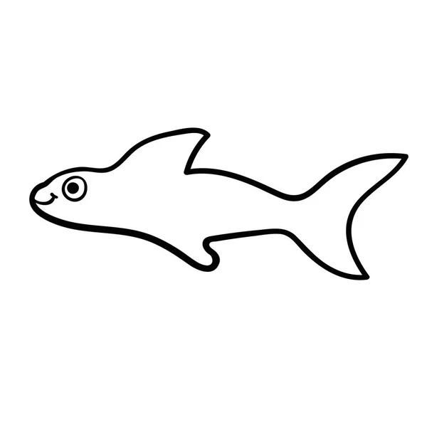 Cartoon Doodle Linear Shark Isolado Fundo Branco Ilustração Vetorial —  Vetores de Stock