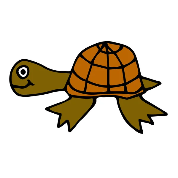 Tortuga Lineal Garabatos Dibujos Animados Aislada Sobre Fondo Blanco Ilustración — Vector de stock