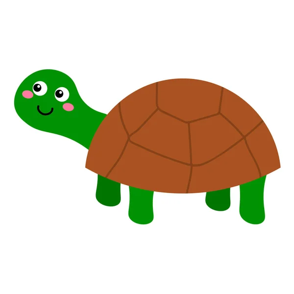 Linda Tortuga Dibujos Animados Estilo Plano Infantil Aislado Sobre Fondo — Vector de stock