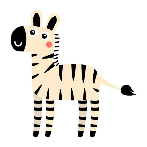 Bonito Desenho Animado Zebra Estilo Plano Infantil Isolado Fundo Branco —  Vetores de Stock