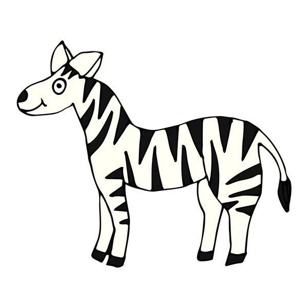 Tecknad Klotter Linjär Zebra Isolerad Vit Bakgrund Vektorillustration — Stock vektor